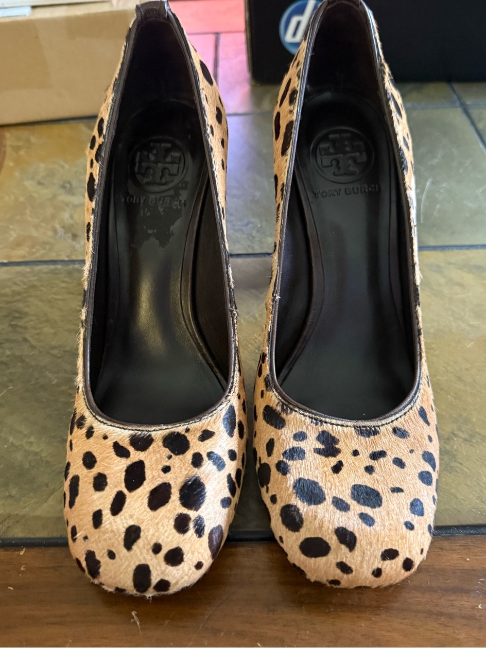 Tory Burch Amy Leopard Print Calf Hair Block Heel Pumps - Size 8